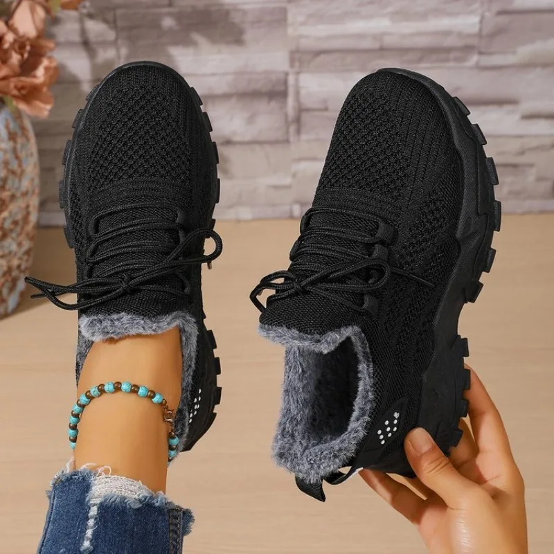 Tênis térmicos de inverno para - Knit Fabric Lace Up Sneakers avaliação e preço