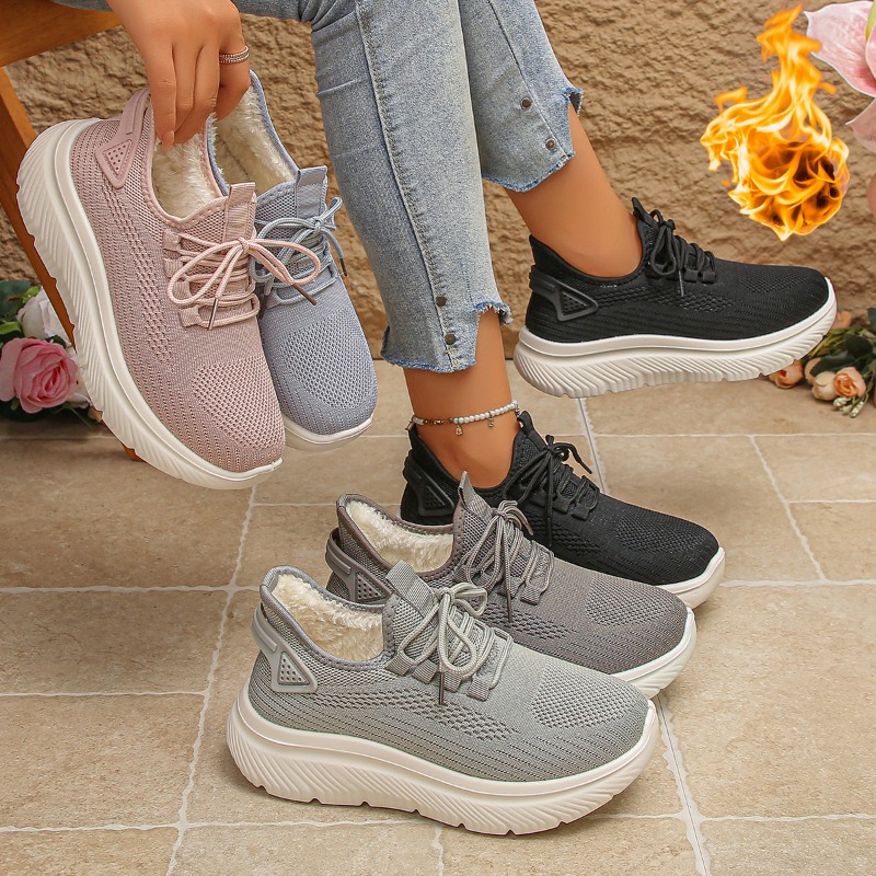 Tênis de Caminhada Feminino pa - Knit Fabric Lace Up Sneakers avaliação e preço